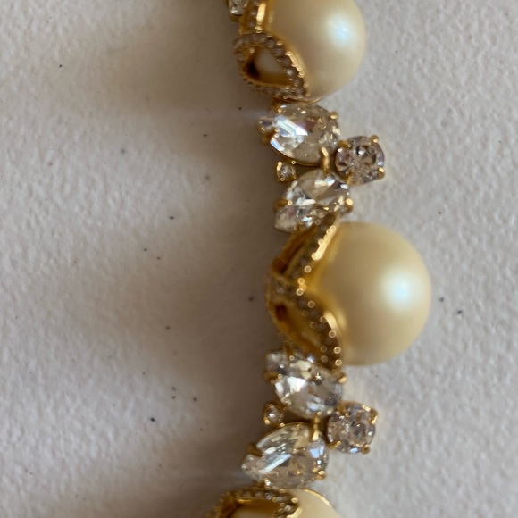 Kate Spade NY Collar Necklace Rhinestone Crystal Pearl Gold Tone Chain - Picture 2 of 5